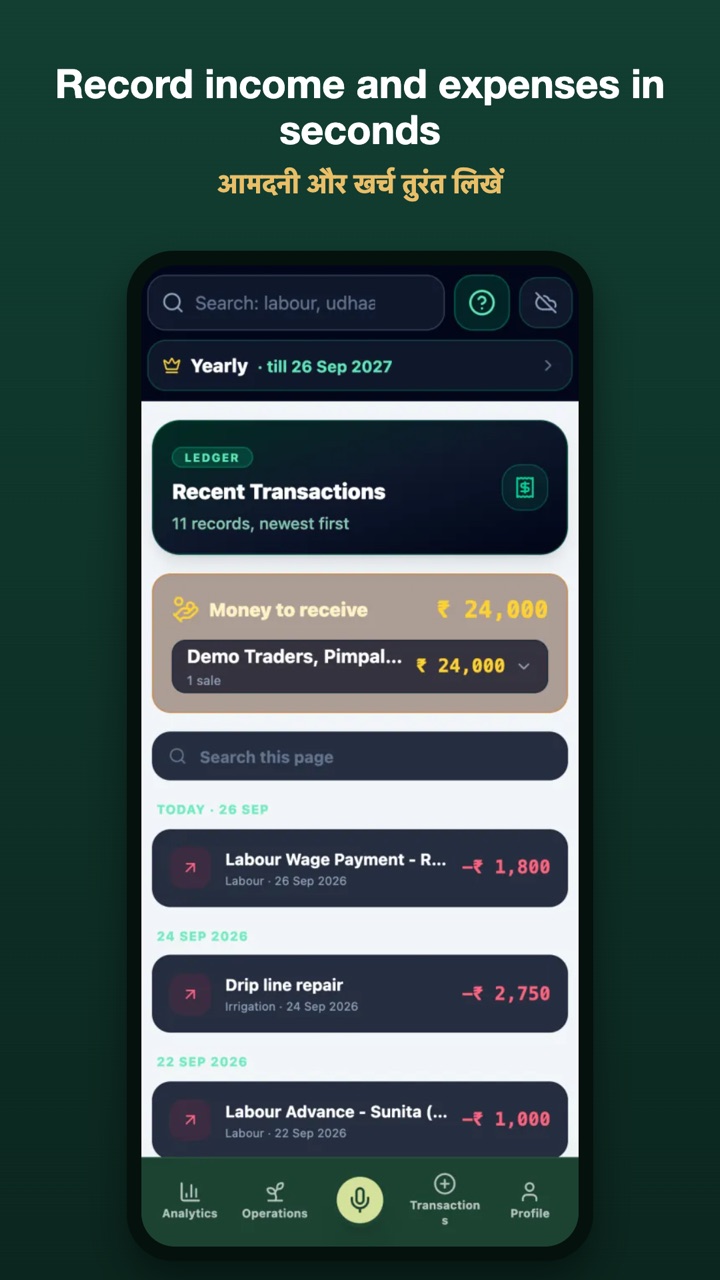 Store graphic: Record income and expenses in seconds, showing the ledger