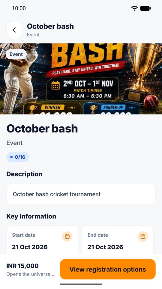 Slotify.fit app: an event page with registration options