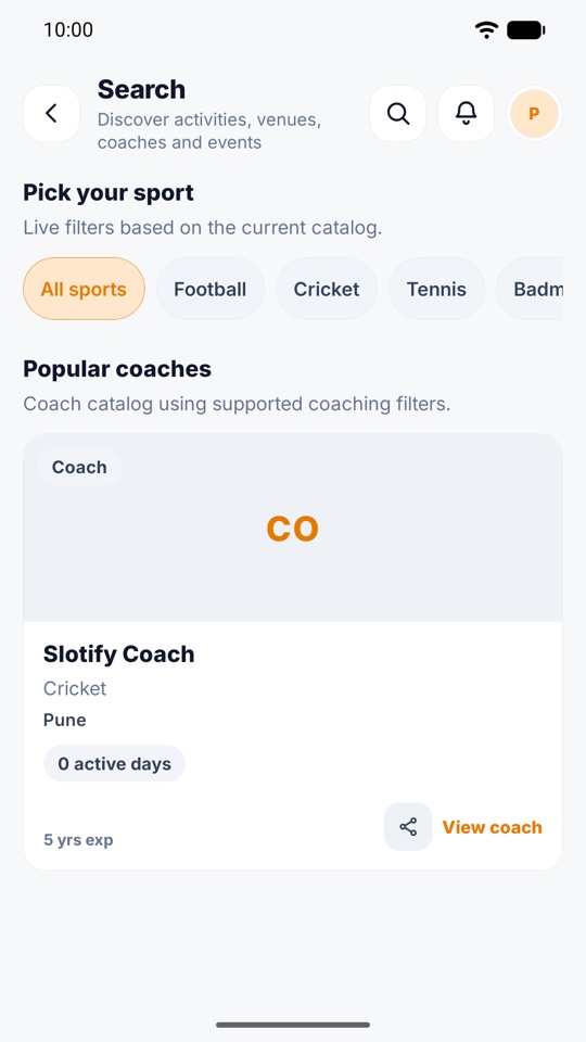 Slotify.fit app: popular coaches list